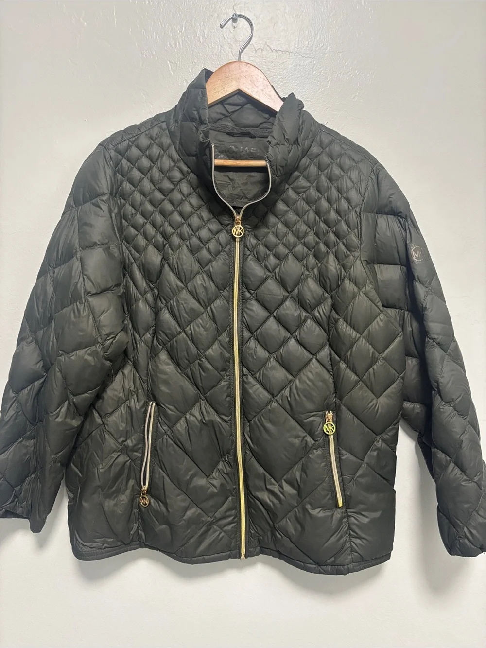 Michael Kors Black Puffer Jacket with Subtle Brown MK Logo